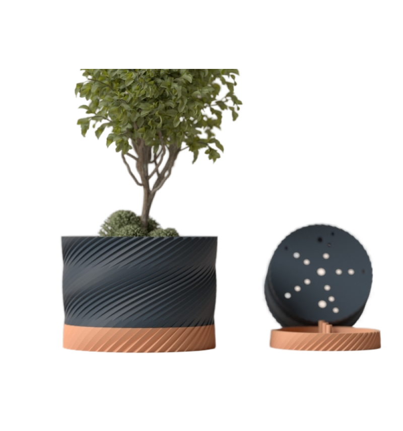 Modernus spiralinis vazonas su lėkštute