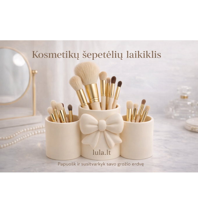Makiažo šepetėlių laikiklis su kaspinu
