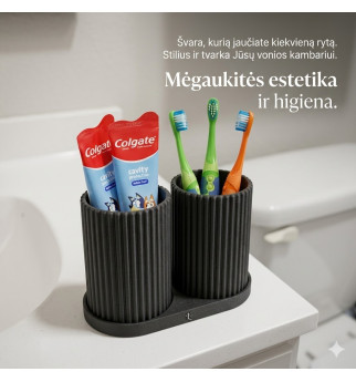 Dviguba dantų šepetėlių stiklinė su padėkliuku