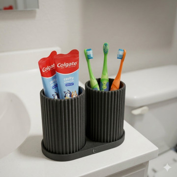 Double toothbrush holder with tray