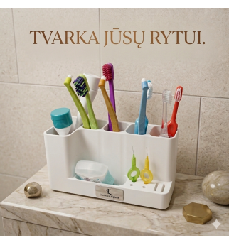 Šeimos dantų higienos laikiklis su skyreliais
