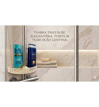 Dušo krepšelis šampūnui ir prausikliui ant stovo