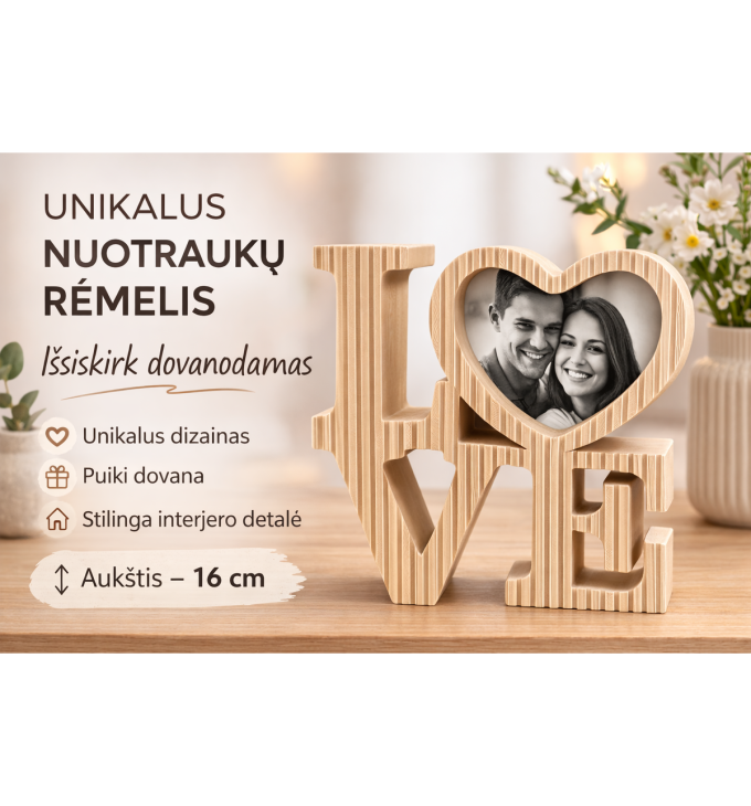 Love“ širdies rėmelis prisiminimams