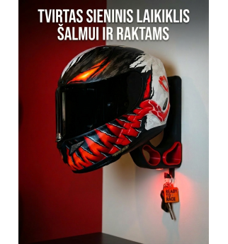 Tvirta moto šalmo kabykla su papildomu kabliu striukei ir raktams