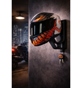 Tvirta moto šalmo kabykla su papildomu kabliu striukei ir raktams