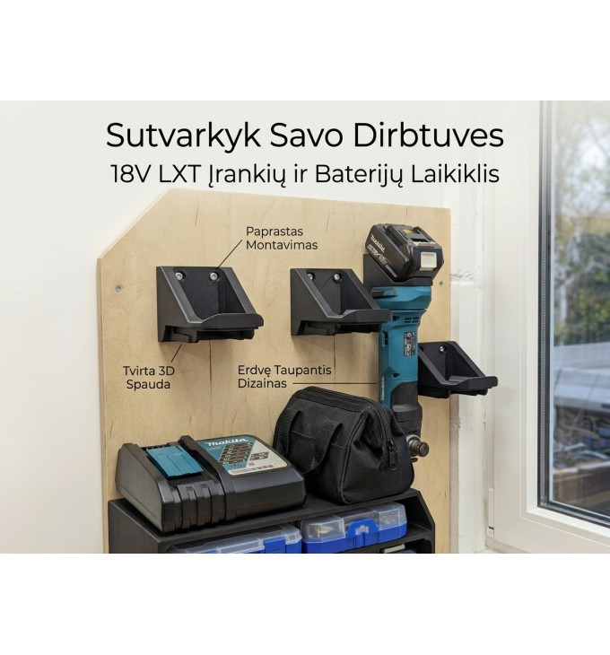 Tvirtas Makita 18V įrankių laikiklis dirbtuvėms