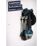 Kampinio šlifuoklio pakaba ant sienos su disko ir veržliarakčių laikikliu