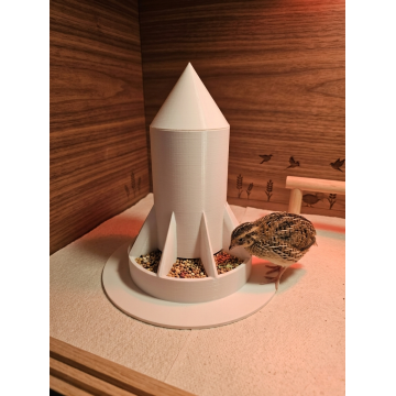 Spacious chick feeder with gravity filling and lid