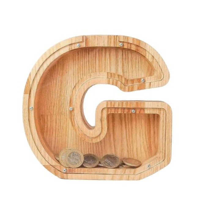 Mažesnė medinė taupyklė raidė "G"