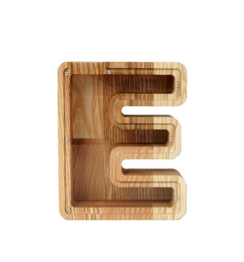Mažesnė medinė taupyklė raidė "E"