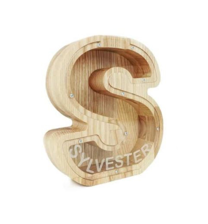 Mažesnė medinė taupyklė raidė "S"