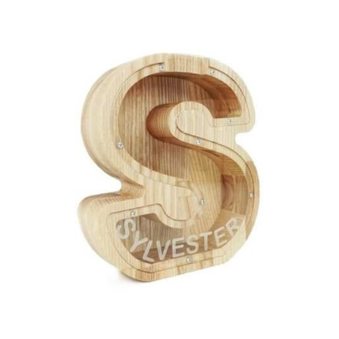 Didelė medinė taupyklė raidė „S“