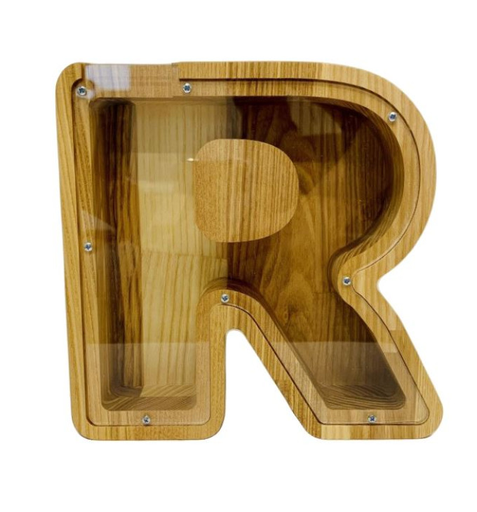 Mažesnė medinė taupyklė raidė "R"