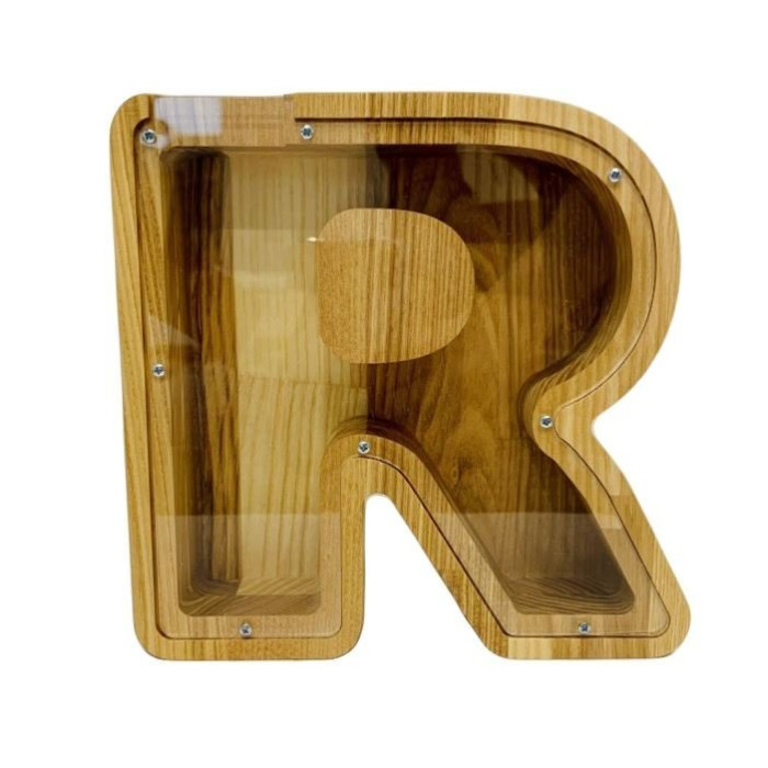 Didelė medinė taupyklė raidė „R“