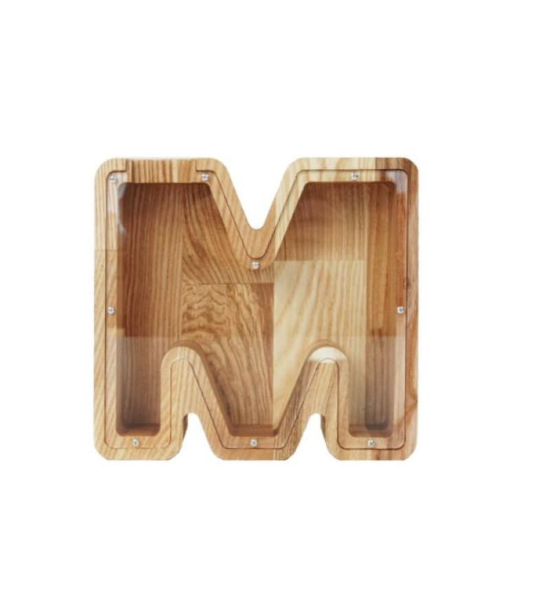 Didelė  medinė taupyklė raidė "M"