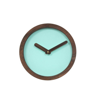 Mėtinės spalvos apvalus sieninis laikrodis su dirbtine oda