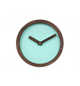Mėtinės spalvos apvalus sieninis laikrodis su dirbtine oda