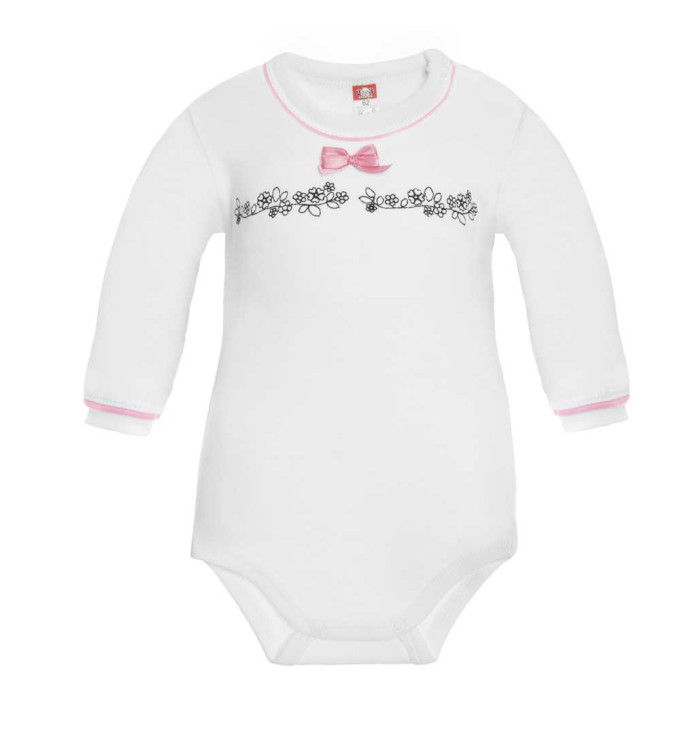 Baltas smėlinukas ilgomis rankovės, dekoruotas kaspinėliu "Širdelė"