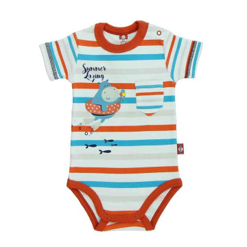 Striped romper with red details 