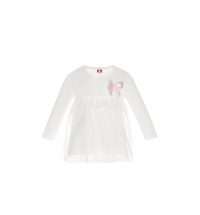 Puošnūs baltos spalvos marškinėliai su kaspinėliu