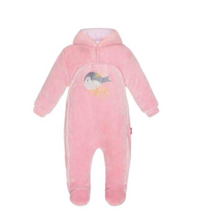 Rožinis lauko kombinezonas su kapišonu "Paukščiukas"