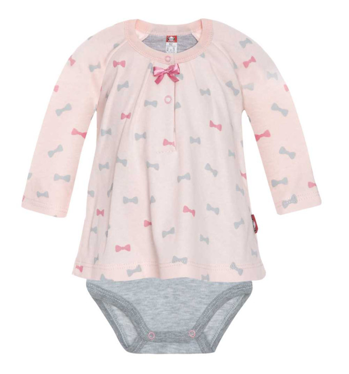 Rožinis smėlinukas ilgomis rankovėmis su kaspinėliais