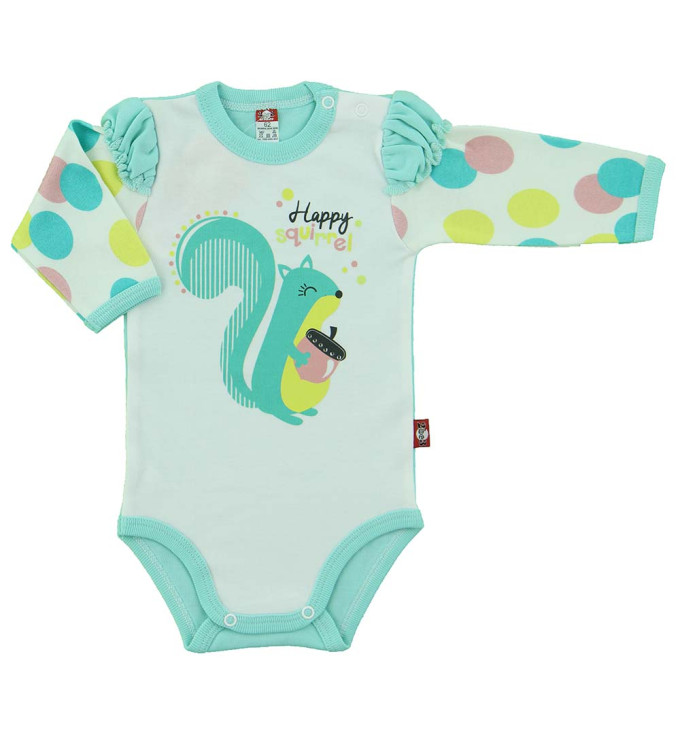 Smėlio spalvos smėlinukas pūstomis rankovėmis su voveraitės aplikacija "Širdelė"