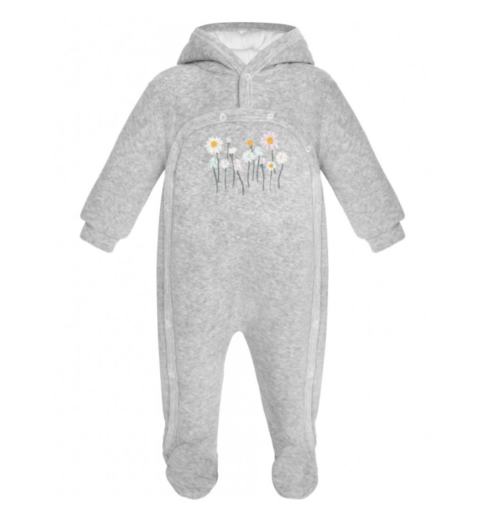 Šviesiai pilkas lauko kombinezonas su kapišonu "Gėlytės"