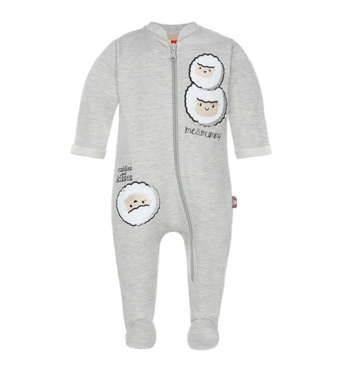 Šviesiai pilki šliaužtinukai su užtrauktuku "Avytės"