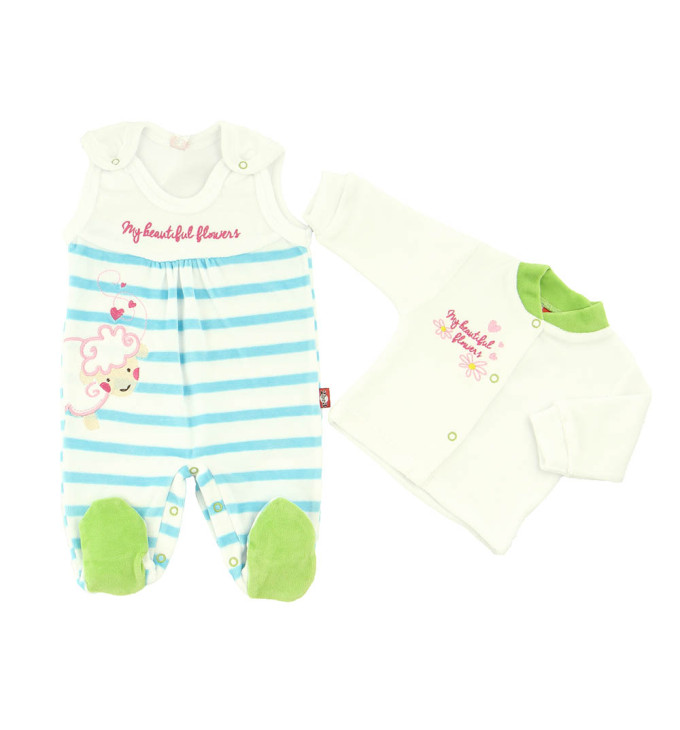 Veliūrinis marškinėlių ir šliaužtinukų rinkinukas "Avytė"