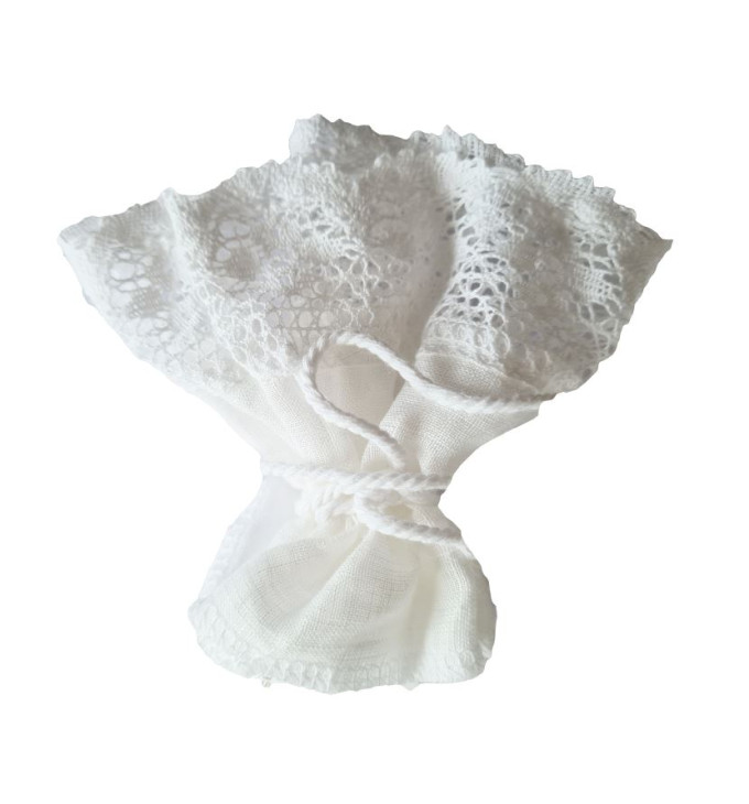 Vilaurita lininis papuošalas žvakei