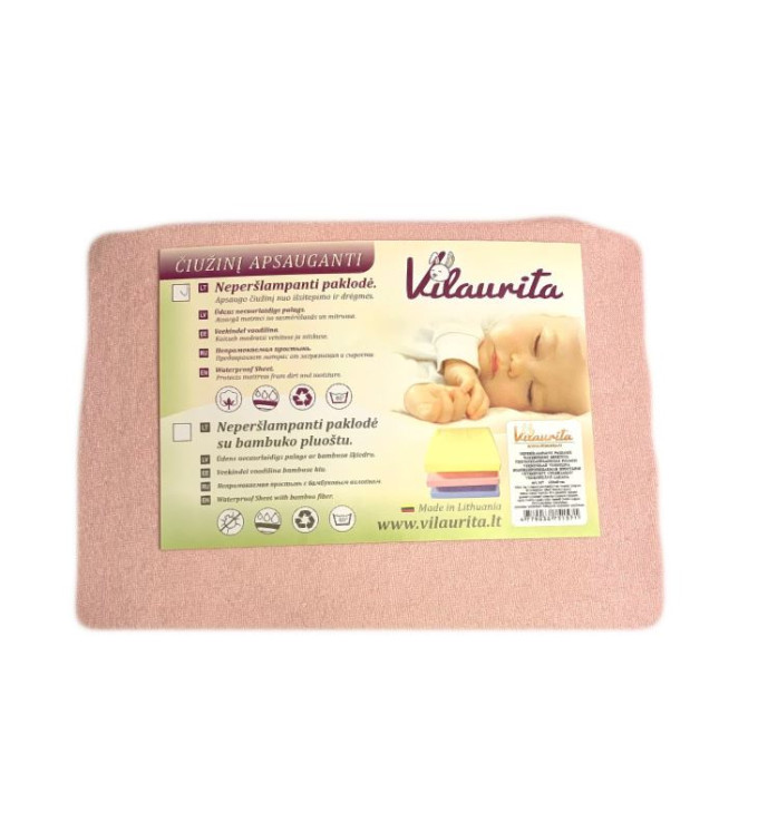 Vilaurita rožinė neperšlampanti paklodė su guma