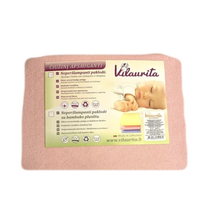 Vilaurita rožinė neperšlampanti paklodė su guma