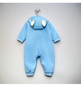 Vilaurita šviesiai melsvas kombinezonas su ausytėmis "Kiškis"