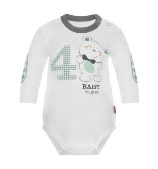 Baltas smėlinukas su meškiuko aplikacija "Vaikų lyga" 	