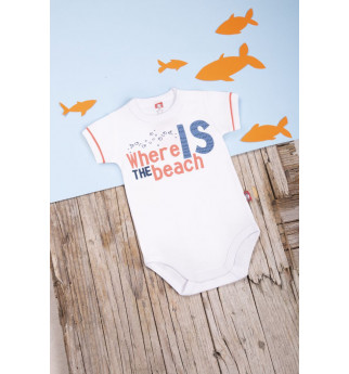 Baltas smėlinukas trumpomis rankovėmis "Paplūdimys"