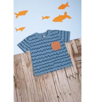 Bangelėmis puošti mėlyni marškinėliai trumpomis rankovėmis "Paplūdimys"