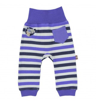 Mėlynos dryžuotos kelnės su šuniuko aplikacija "Mielas"