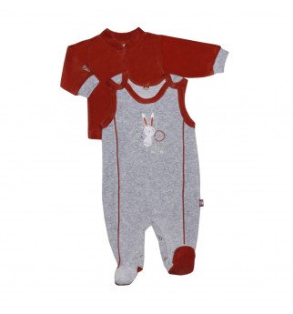 Pilkas veliūrinis marškinėlių ir šliaužtinukų rinkinukas