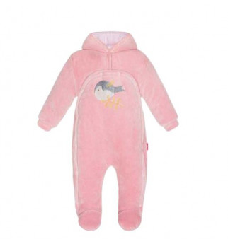 Rožinis lauko kombinezonas su kapišonu "Paukščiukas"