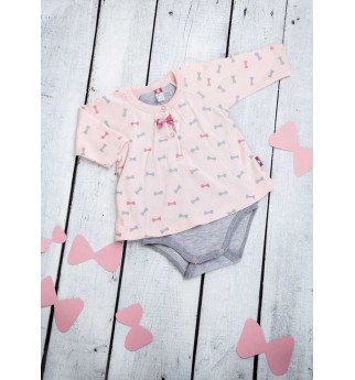 Rožinis smėlinukas ilgomis rankovėmis su kaspinėliais