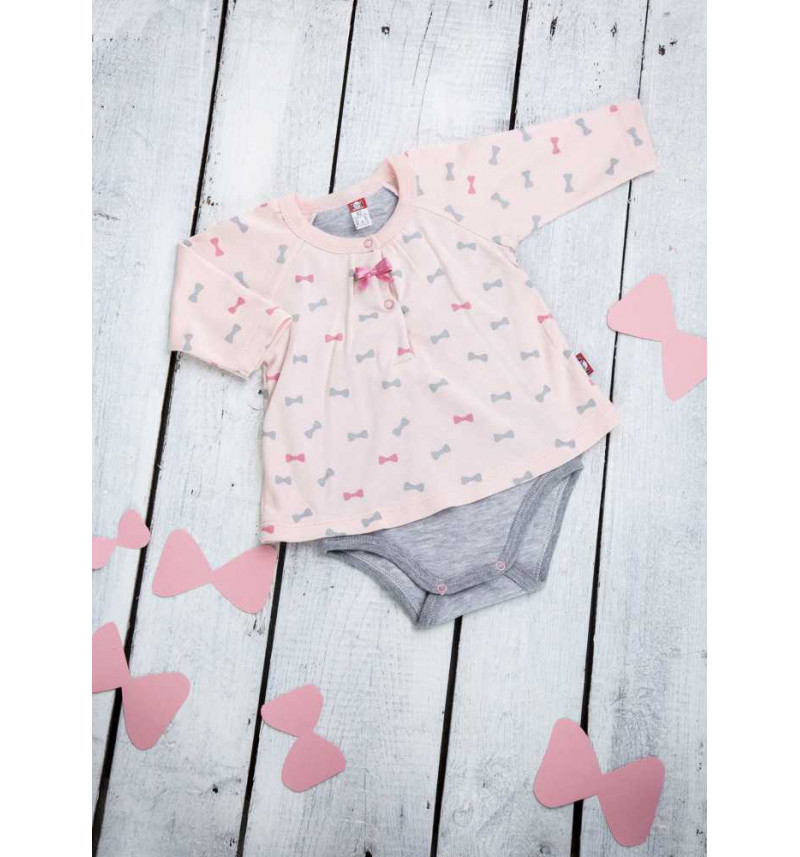 Rožinis smėlinukas ilgomis rankovėmis su kaspinėliais