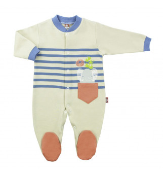 Smėlio spalvos šliaužtinukai dekruoti mėlynais dryžiais "Drambliukas"