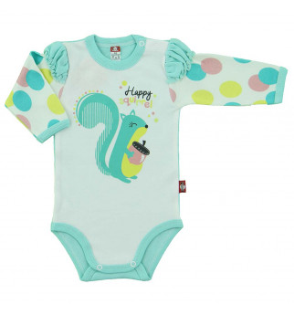 Smėlio spalvos smėlinukas pūstomis rankovėmis su voveraitės aplikacija "Širdelė"