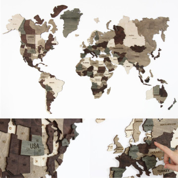 3D Wooden Wall World Map