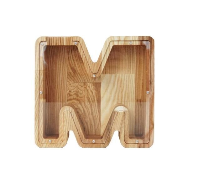 Vidutinė medinė taupyklė raidė „M“ (26 cm)