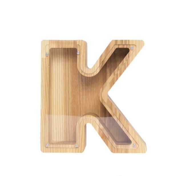 Vidutinė medinė taupyklė raidė „K“ (26 cm)