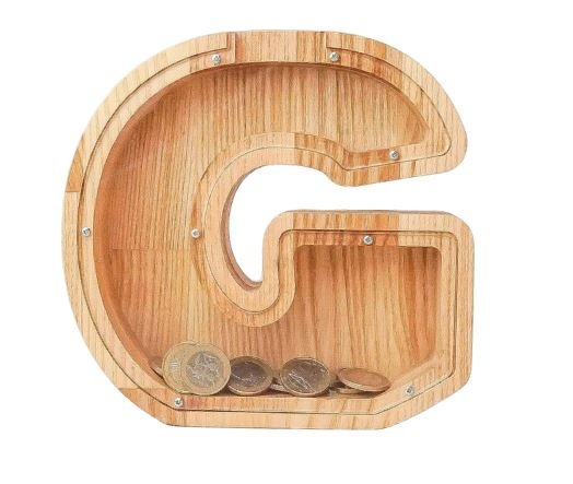 Didelė medinė taupyklė raidė „G“ (34 cm)
