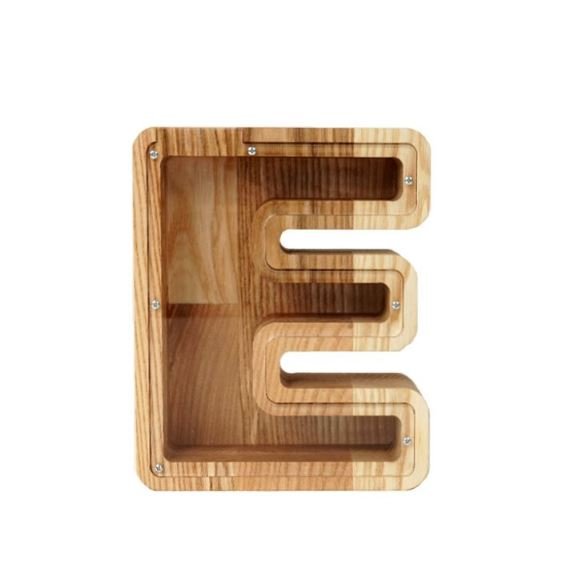 Didelė medinė taupyklė raidė „E“ (34 cm)