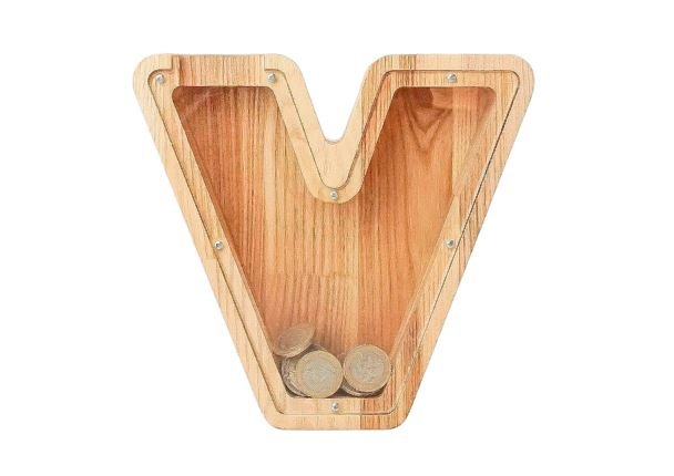 Vidutinė medinė taupyklė raidė „V“ (26 cm)